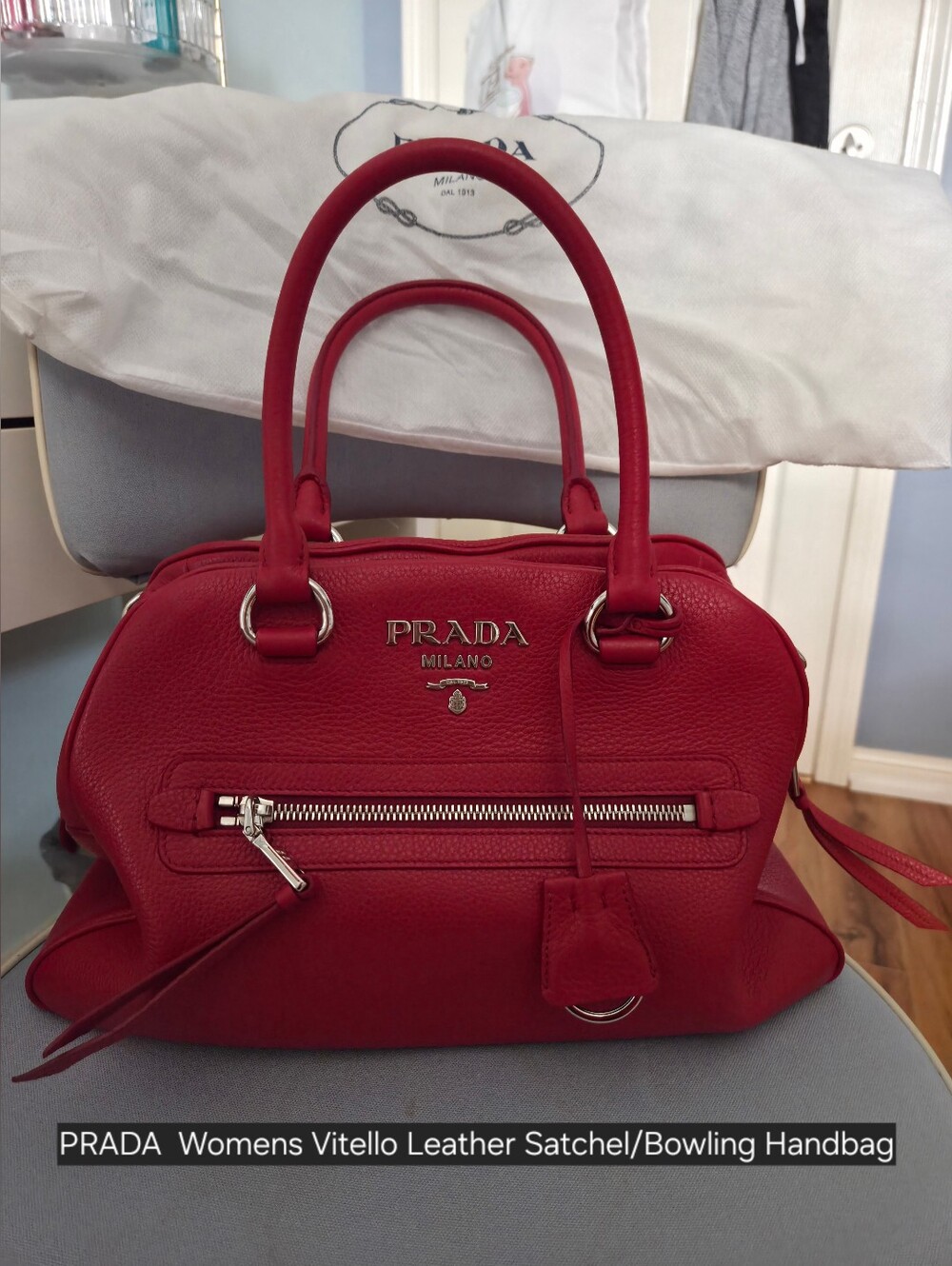 Prada Red Leather Satchel with Silver Hardware